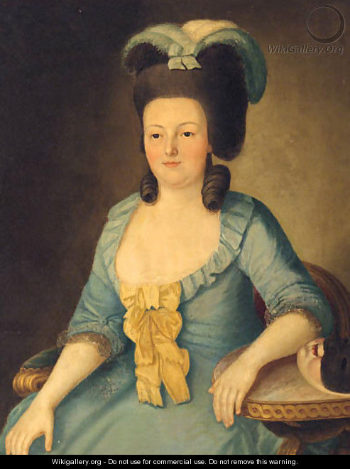 Portrait Of A Lady, Seated Three-Quarter-Length, In A Blue Dress - German School