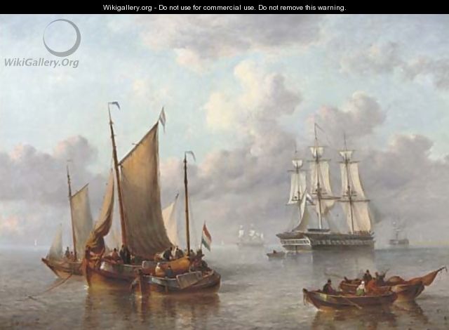 Shipping on a calm sea - George Willem Opdenhoff