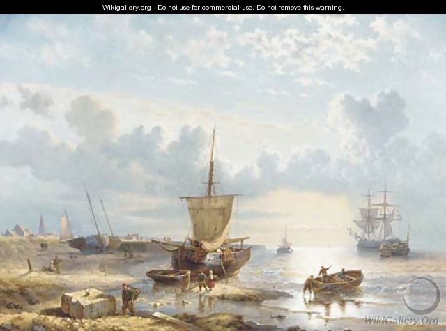 Early morning daily activities on the beach of Scheveningen - George Willem Opdenhoff