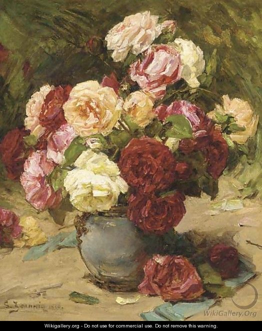 Summer roses in a vase - Georges Jeannin
