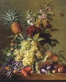 Fruits, vegetables and flowers on a ledge - George Jacobus Johannes Van Os
