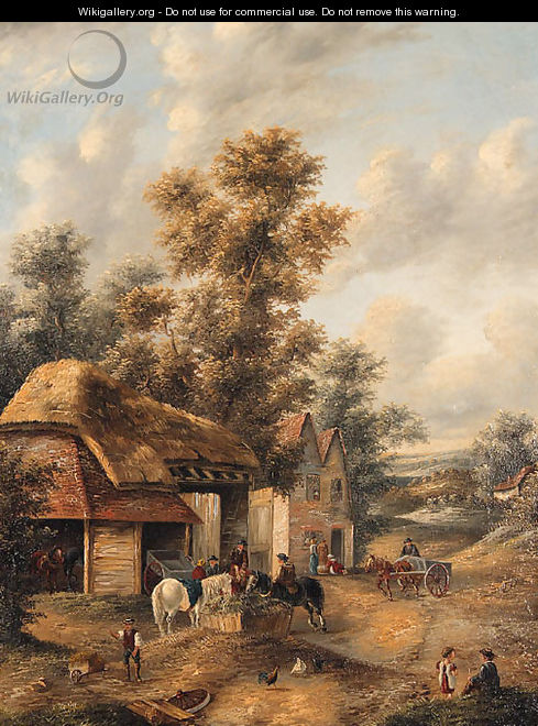 Figures with Horses before a Cottage - Georgina Lara