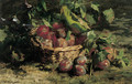 A still life with plums in a basket - Geraldine Jacoba Van De Sande Bakhuyzen