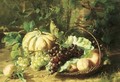 Peaches, grapes and a pumpkin in a sunny corner of a vegetable garden - Geraldine Jacoba Van De Sande Bakhuyzen