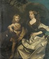 Double portrait of a lady and her son, full-length, the lady seated, in a silver dress with a brown wrap, the boy in an orange tunic - Gerard Soest