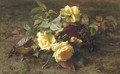 Yellow roses and elderberries on a forest floor - Geraldine Jacoba Van De Sande Bakhuyzen