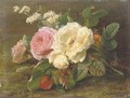 A bunch of pink and white roses - Geraldine Jacoba Van De Sande Bakhuyzen