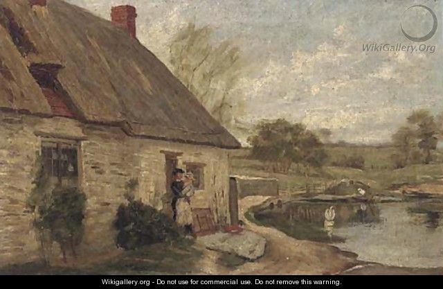 A cottage by a pond - George Paice