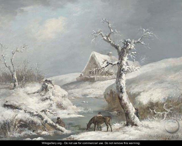 Figures by a frozen stream - George Morland