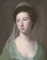 Portrait of a lady traditionally identified as Lady Cicilia Halliwell, bust-length, in a green dress and pale green veil - George Romney