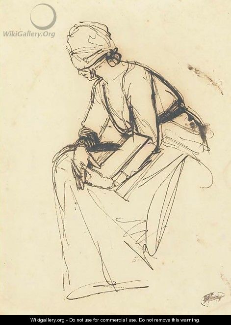 Study of a seated woman, observed from her left side - George Romney