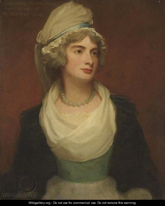Portrait Of Georgiana Anne, Lady Townshend, Daughter Of William Poyntz Of Midgham, Berkshire, Three-Quarter-Length, In A White Dress With A Blue Sash - George Romney