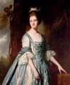 Portrait of a lady, half-length, in a blue and pink dress, in a landscape - George Romney