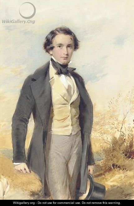 Portrait of Jack Donne, three-quarter length, in a black coat and yellow waistcoat - George Richmond