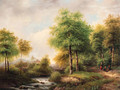 A summer landscape with peasants resting in a forest by a stream - George Pieter Westenberg