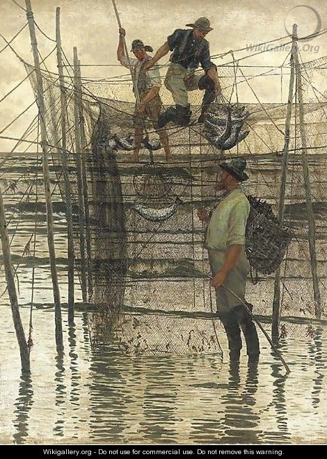 Emptying a salmon net - George Sherwood Hunter