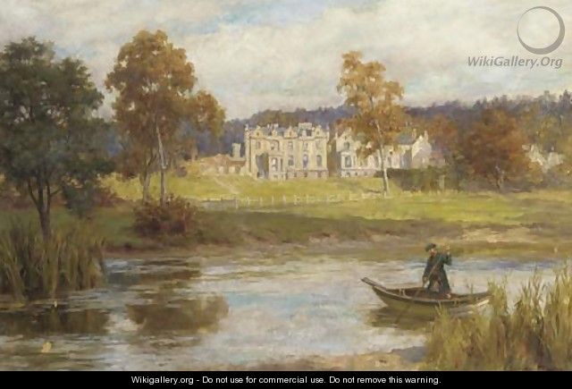 A Scotsman in a rowing boat before a country house - Georges Sheridan Knowles