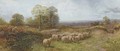 A shepherd with his flock in a moorland landscape - George Shalders