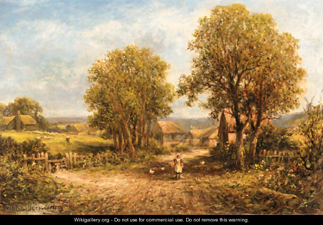 Feeding the chickens on a village path - George Vicat Cole