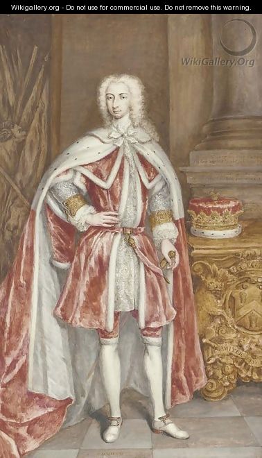 Portrait of Edmund, Duke of Buckingham (1715-1735), full-length, in state dress with ducal coronet, in an interior - George Vertue