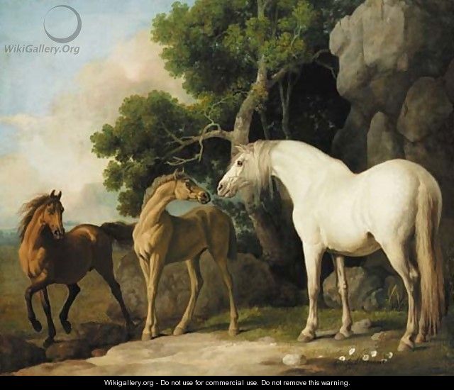 A mare and foal with a bay horse - George Stubbs