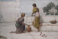 Young Girls On A Classical Terrace With A View Of The Sea Beyond - Henry Ryland