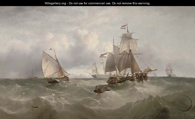 A merchantman heaving-to to await the arrival of the pilot cutter - Henry Redmore