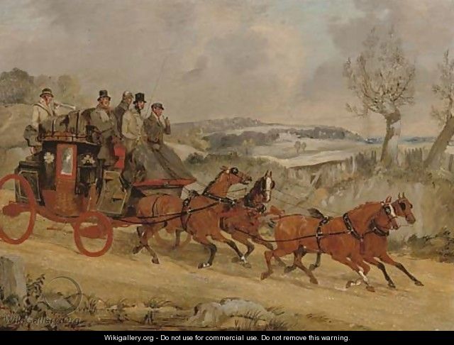 A coach and four in a winter landscape - Henry Thomas Alken