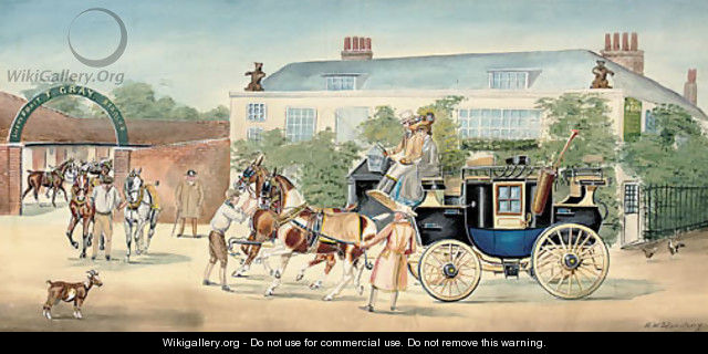 A change of horses outside the Bear - Henry William Standing