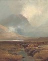 Cattle watering in a highland landscape - Henry Hadfield Cubley