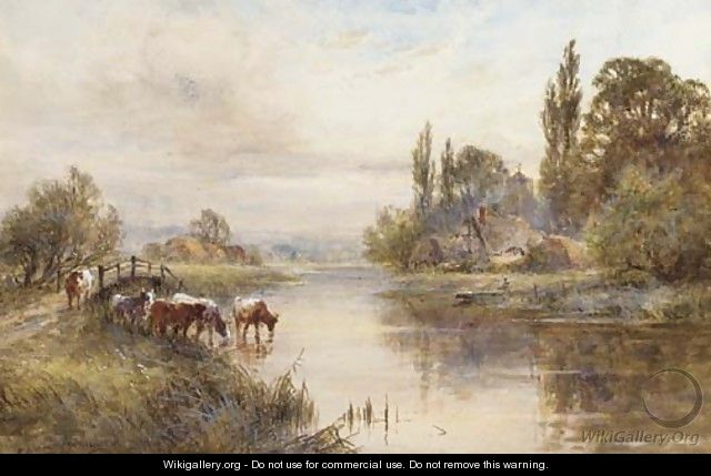 Cattle on the banks of a river - Henry John Kinniard