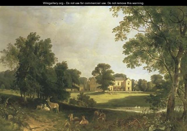 A view of Norton Hall, Northamptonshire, from the South East, with deer in the foreground - Henry John Boddington