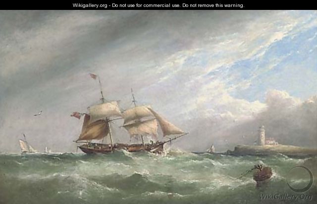 A merchant brig heaving-to off a lighthouse - Henry King Taylor