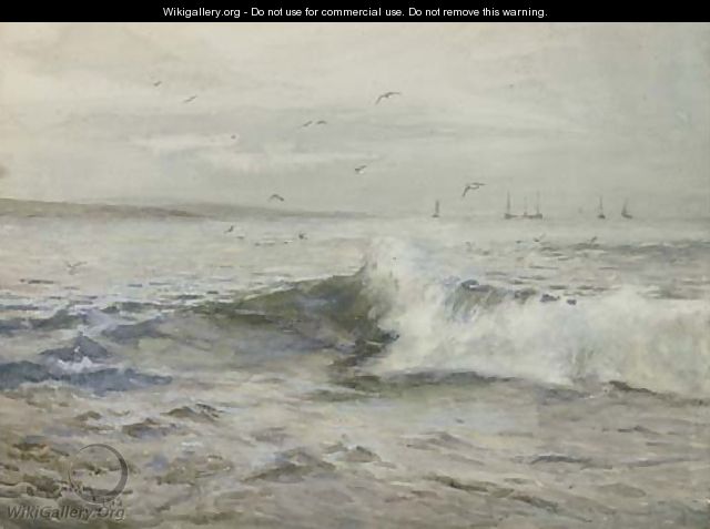 Gulls playing in the surf off the Cornish coast - Henry Meynell Rheam