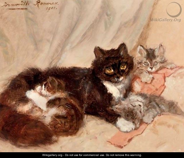 Mother cat and her kittens - Henriette Ronner-Knip