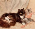 Mother cat and her kittens - Henriette Ronner-Knip