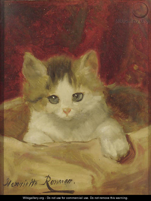 Kitten on a pink cushion - Henriette Ronner-Knip
