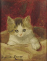 Kitten on a pink cushion - Henriette Ronner-Knip