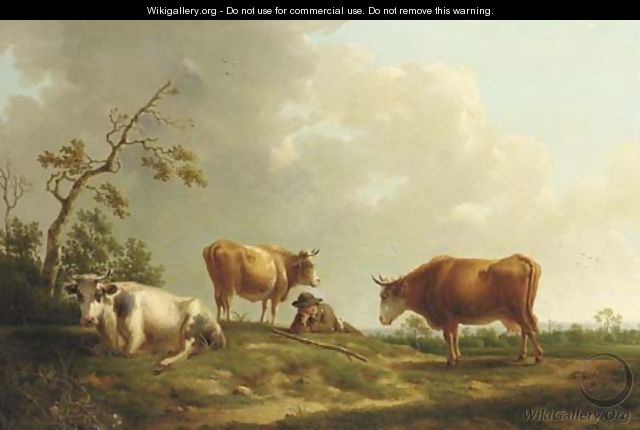 A pastoral landscape with cattle and a herdsman - Hendrik van Anthonissen