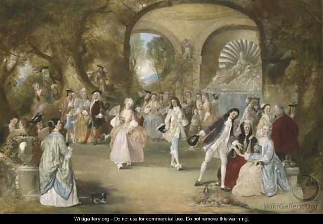 A fete champetre, with courtly figures dancing - Henry Andrews