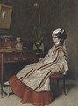 A Woman in a Striped Jacket at a Writing Desk - Henri Rene Gaume
