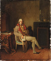 Portrait of a gentleman, small seated full-length, holding La Gazette Nationale in his right hand, in an interior - Henri Nicolas van Gorp