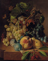 Grapes, peaches, plums and cherries on a marble ledge - Henri Nardeux
