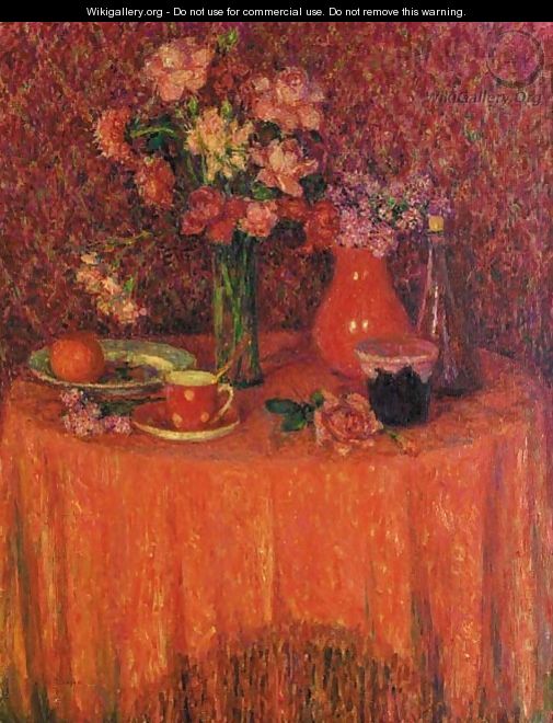 La table, harmonie rouge - Henri Eugene Augustin Le Sidaner