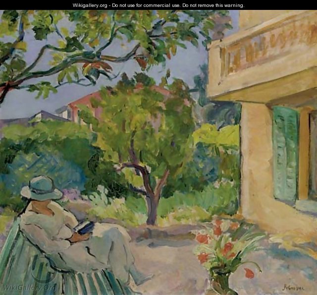 Le Cannet, Madame Lebasque lisant dans un jardin - Henri Lebasque