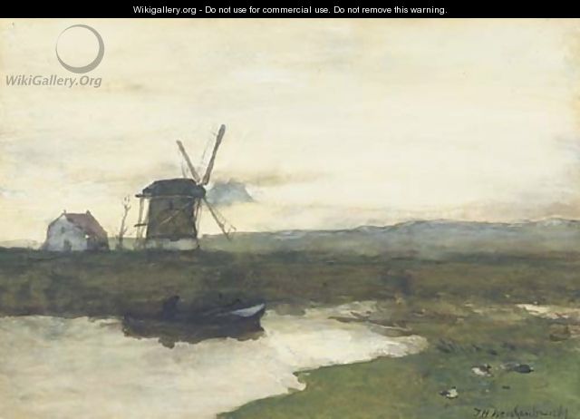 A windmill in a polder landscape - Johan Hendrik Weissenbruch