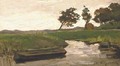A praam in a polder landscape - Johan Hendrik Weissenbruch