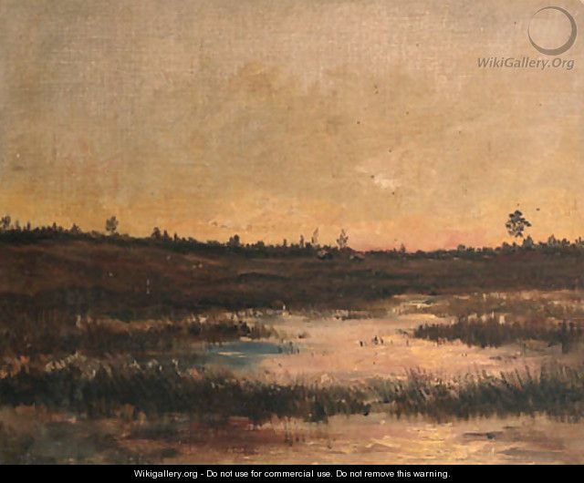 An evening view of a boggy landscape in Drente - Hendrik Willem Mesdag