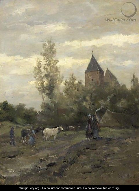 A view on the church of Vries, Drenthe - Hendrik Willem Mesdag