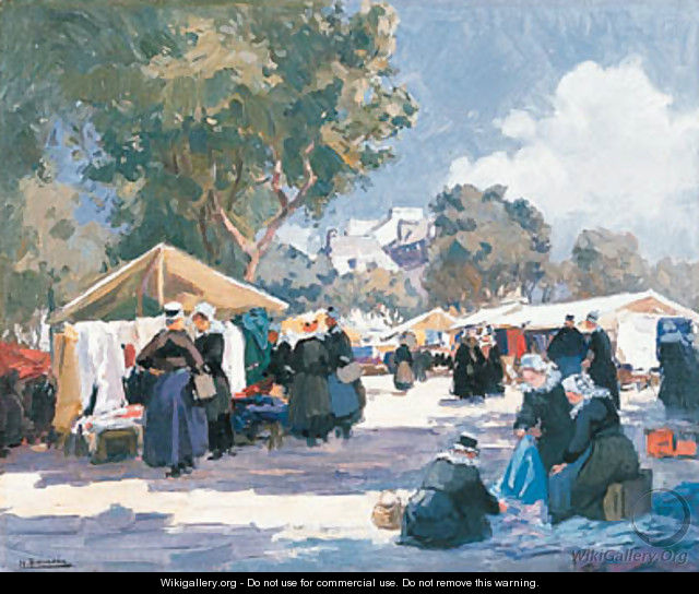 Market Day, Concarneau - Henri Alphonse Barnoin